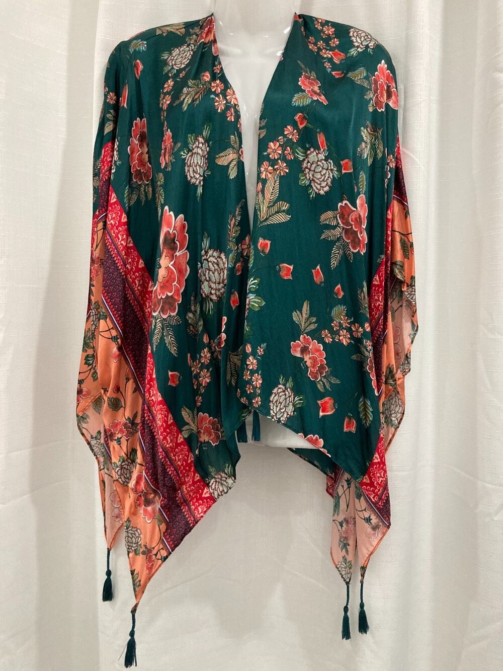 Anthropologie x Kachel 100% Silk Floral Tassel Kimono One Size